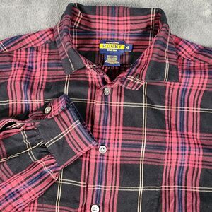 Rugby Ralph Lauren Popover Bib Shirt Womens Size 4 Red Black Tartan Plaid Cotton